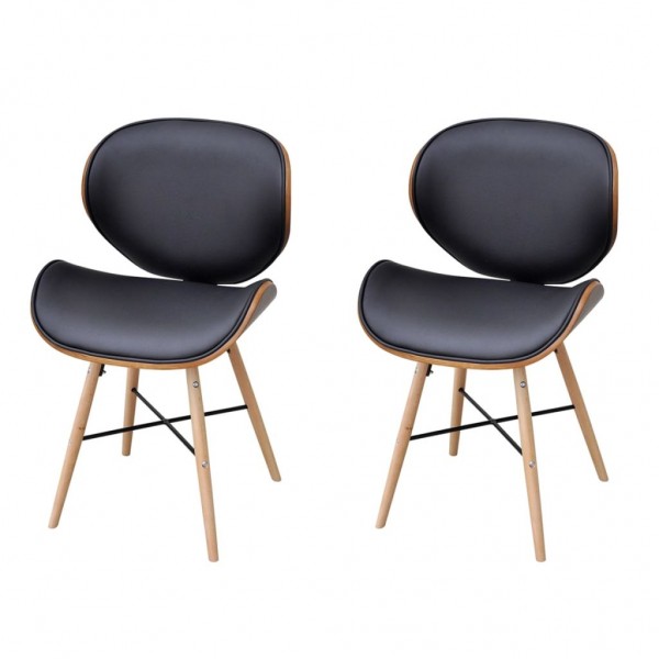 Cadeiras de jantar de couro sintético e madeira curva D