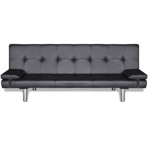Sofa-cama ajustável com 2 almofadas couro artificial preto H