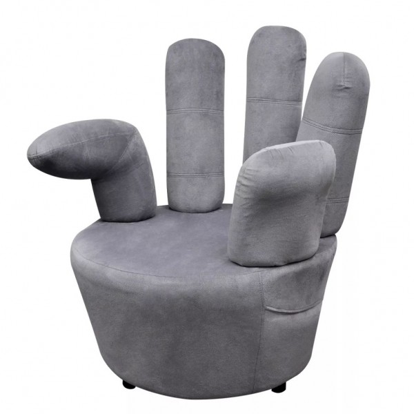 Assento em forma de mão de veludo cinza D