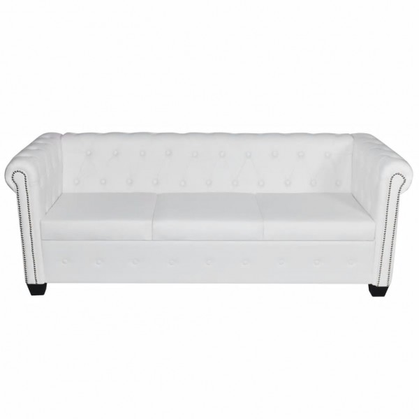 Sofá Chesterfield de 3 lugares de couro sintético branco D