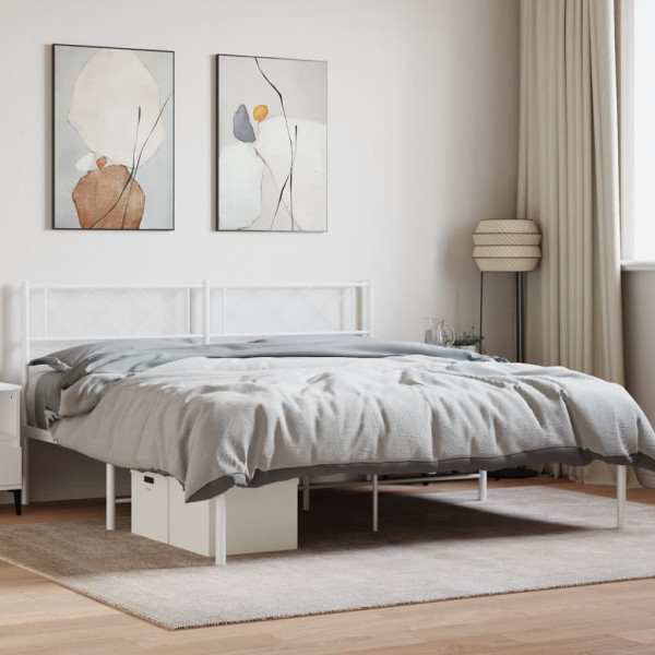 Estrutura de cama de metal com cabeçote branco 150x200 cm D