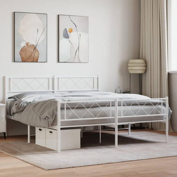 Estrutura de cama de metal com cabeçalho e estribo branco 135x190 cm D