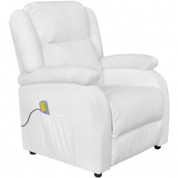 Sillón de masaje de cuero sintético blanco crema Sillón de masaje de cuero sintético blanco crema D
