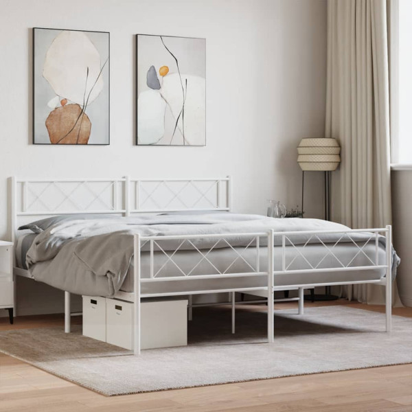 Estrutura de cama de metal com cabeçalho e estribo branco 120x200 cm D