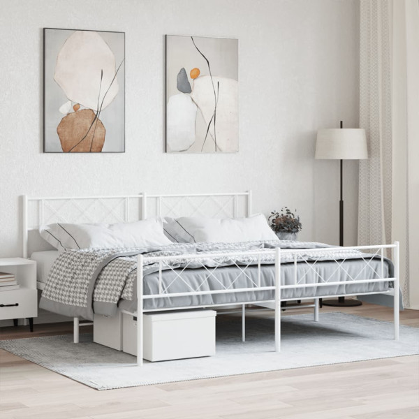 Estrutura de cama de metal com cabeçalho e pé cama branca 183x213 cm D