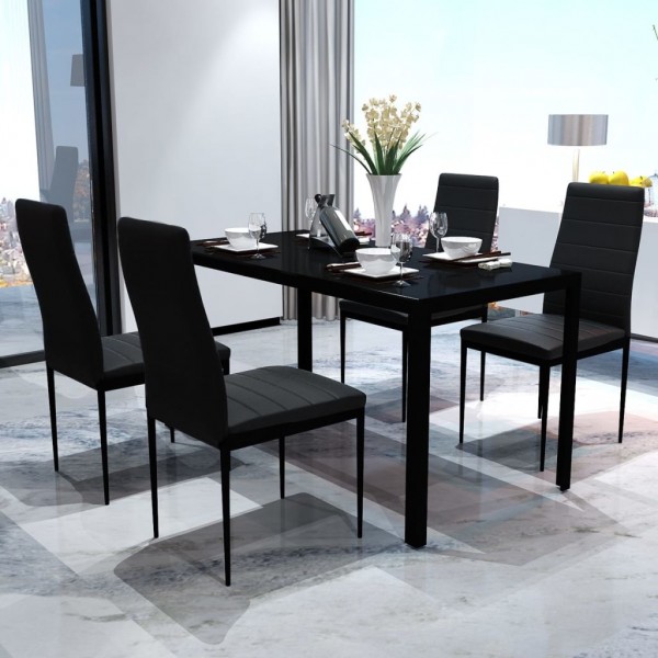 Conjunto de mesa y sillas de comedor 5 piezas negro D