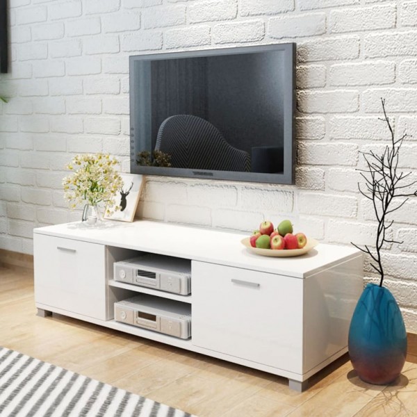 Mueble de TV blanco brillo 140x40.5x35 cm D