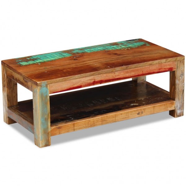Mesa de centro de madera maciza reciclada 90x45x35 cm D