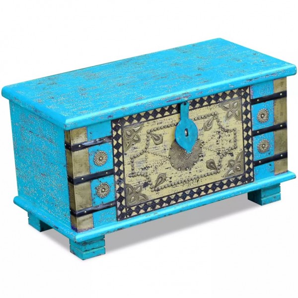 Baúl de almacenamiento madera de mango azul 80x40x45 cm D