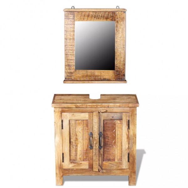 Mueble de lavabo con espejo madera de mango maciza D