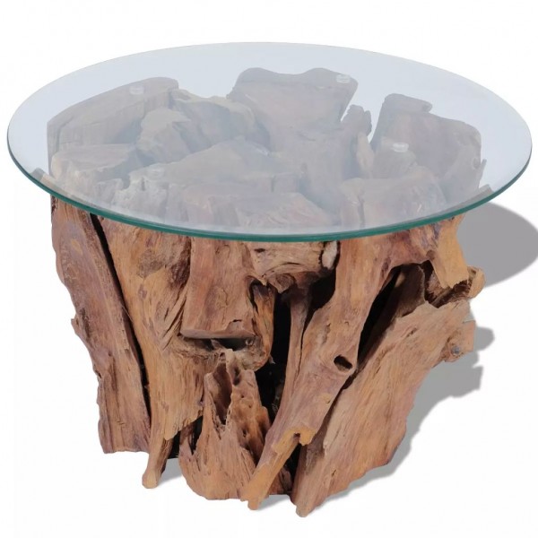 Mesa de centro de madeira flutuante de teca maciça de 60 cm D