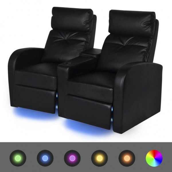 Assento de 2 lugares com LED de couro sintético preto D