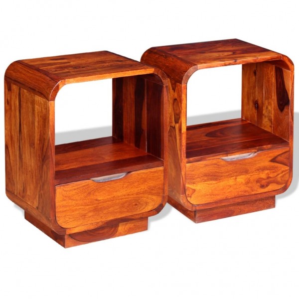 Mesita de noche con cajón 2 unids madera sheesham 40x30x50 cm D