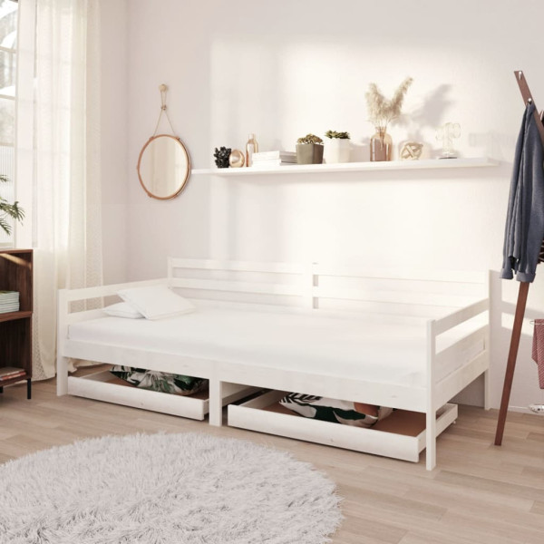 Sofá cama com gavetas madeira de pinho branco maciço 90x200 cm D