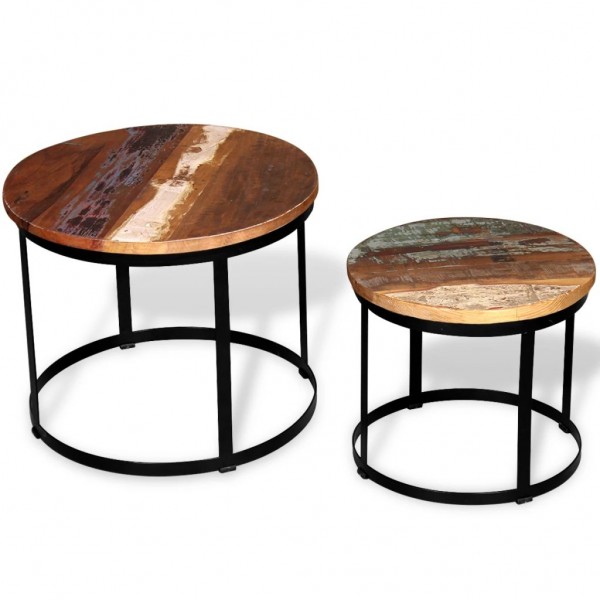 Conjunto de mesas redondas de madeira reciclada D