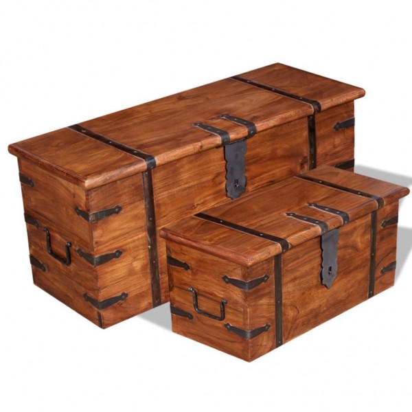 Set de baúl de almacenamiento 2 unidades madera maciza D