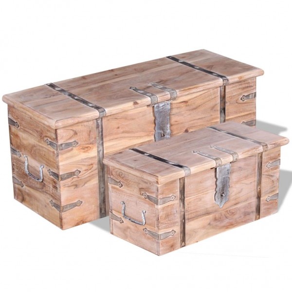 Set de caixote de armazenamento de madeira de acácia 2 unidades D