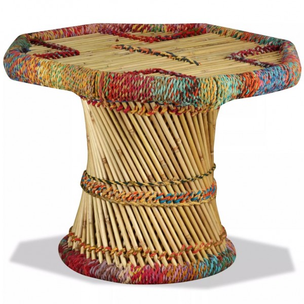 Mesa de centro de bambu com detalhes chindi multicolor D