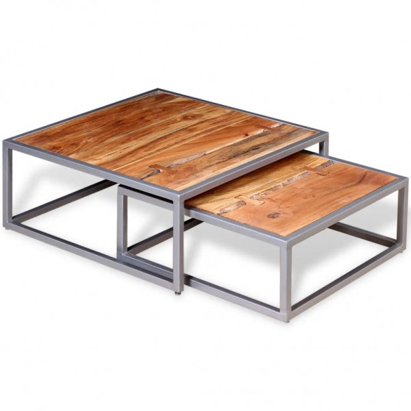 Set de mesas de centro 2 unidades madeira maciça de acacia D