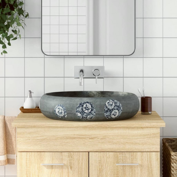 Lavabo sobre banheiro cerâmica oval cinza 59x40x15 cm D