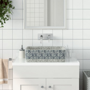 Lavabo de encimera rectangular cerámica gris azul 46x35.5x13 cm D