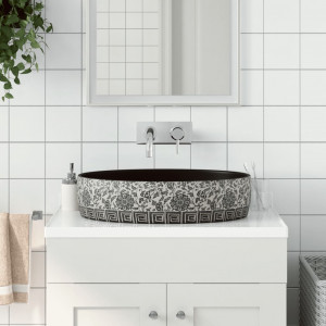 Lavabo cerâmico de balcão oval preto azul 56.5x36.5x13.5cm D