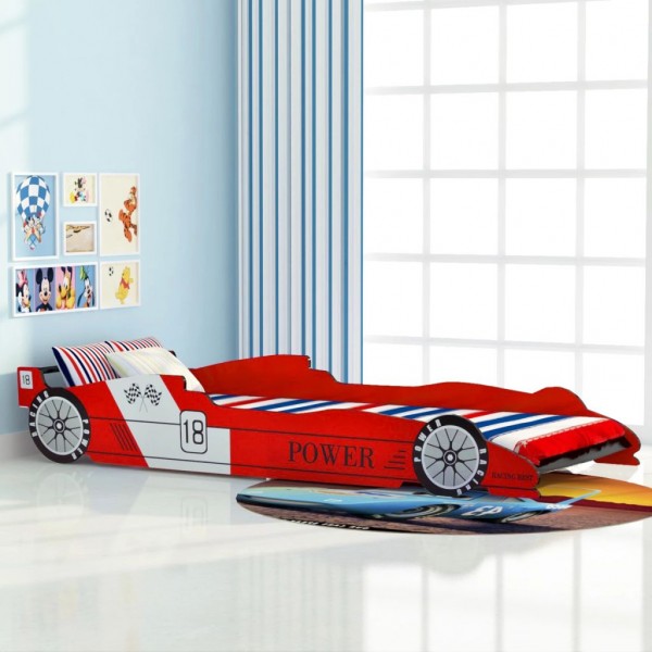 Cama con forma de coche de carreras para niños roja 90x200 cm D