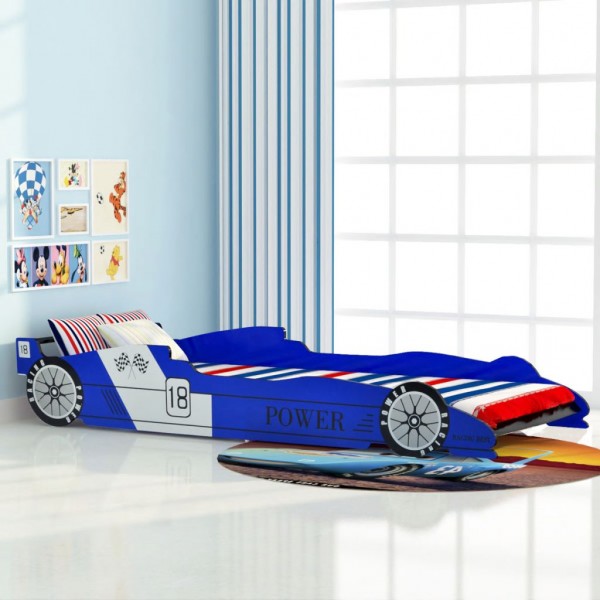 Cama con forma de coche de carreras para niños azul 90x200 cm D