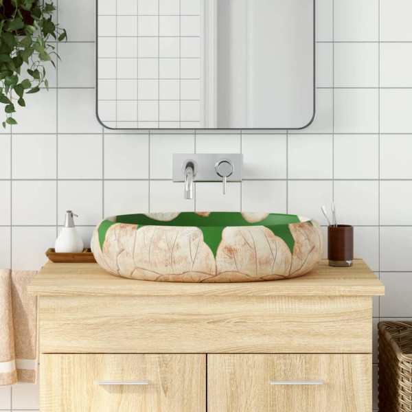 Lavabo sobre banheiro cerâmica verde marrom oval 59x40x15 cm D
