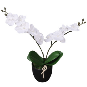 Plantas artificiais de orquídea com poteiro branco de 30 cm D