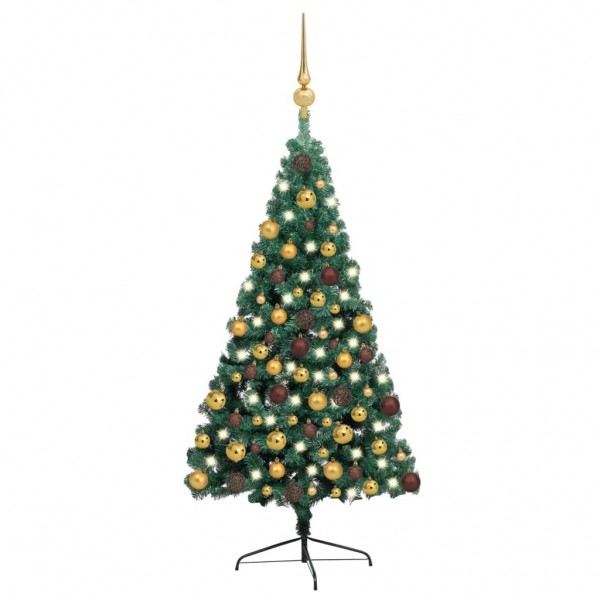 Meia árvore de Natal com luzes e bolas verdes 180 cm D