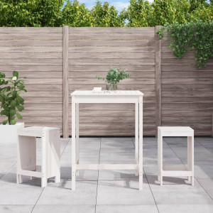 Set de mesa y taburetes altos jardín 3 pzas madera pino blanco D