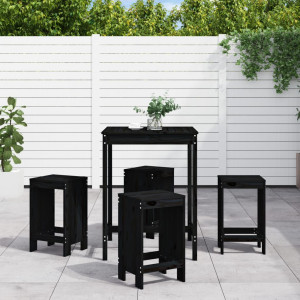 Set de mesa y taburetes altos jardín 5 piezas madera pino negro D