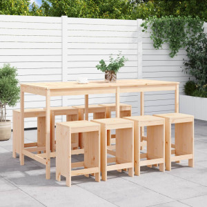 Set de mesa y taburetes altos jardín 9 pzas madera maciza pino D
