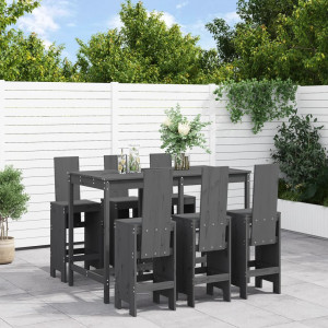 Set de mesa y taburetes altos jardín 7 piezas madera pino gris D