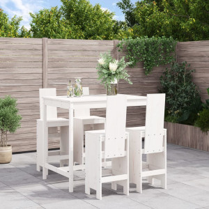 Set de mesa y taburetes altos jardín 5 pzas madera pino blanco D