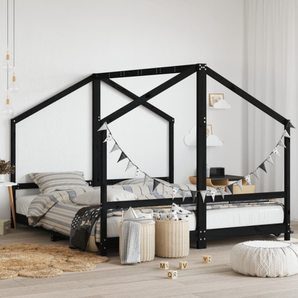 Estrutura da cama para crianças madeira de pinho preto 2x(90x200) cm D