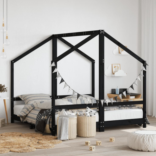 Estrutura da cama para crianças madeira de pinho preto 80x160 cm D