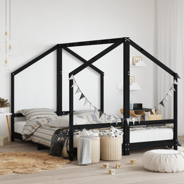 Estrutura da cama para crianças madeira de pinho preto 2x(80x200) cm D