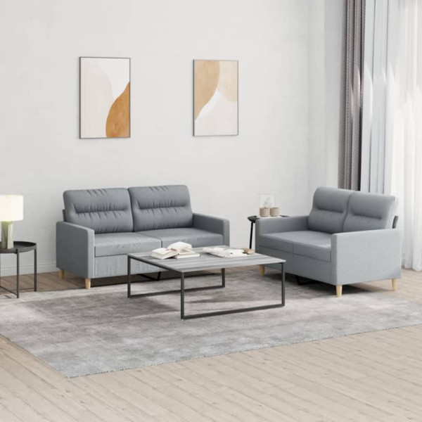Conjunto de sofá com almofadas 2 peças tecido cinza claro D