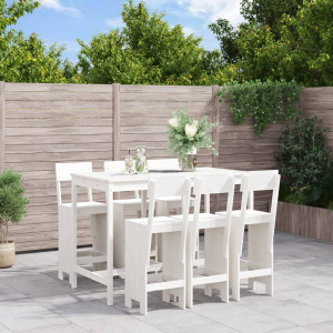 Set de mesa y taburetes altos jardín 7 pzas madera pino blanco D