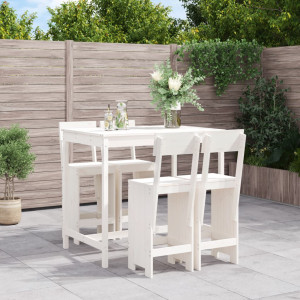Set de mesa y taburetes altos jardín 5 pzas madera pino blanco D