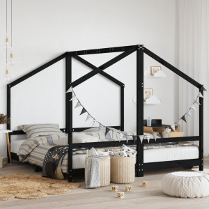Estructura de cama de niños madera de pino negro 2x(90x190) cm D