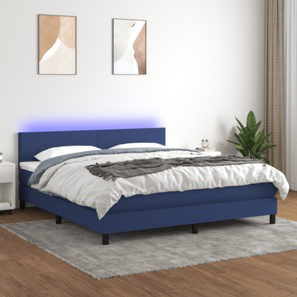 Cama box spring com colchão e tecido LED azul 160x200 cm D