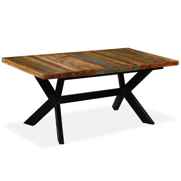 Mesa de comedor madera maciza reciclada y cruz de acero 180 cm D
