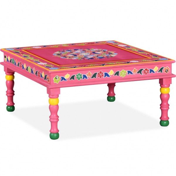 Mesa de centro de madera maciza de mango pintada a mano rosa D