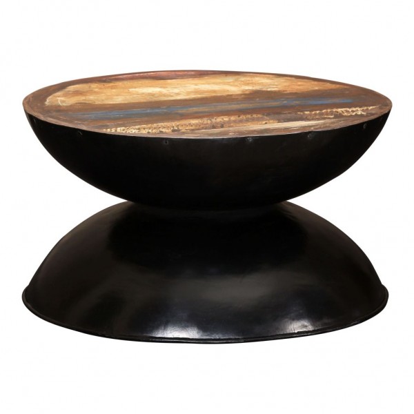 Mesa de centro madera maciza reciclada base negra 60x60x33 cm D