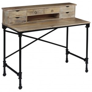 Mesa de escritorio madera de mango maciza y acero 110x50x96 cm D