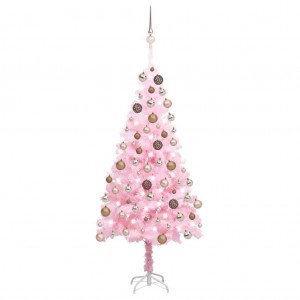 Árvore de Natal pré-iluminada com luzes e bolas rosas 150 cm D