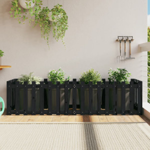 Arriate elevado jardín con valla madera pino negro 200x50x50cm D